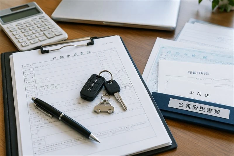 法人車両の名義変更や必要書類のイメージ