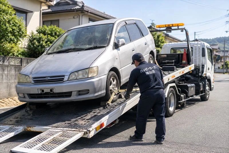 福山市で動かない車を積載車で引き取る不動車買取のイメージ