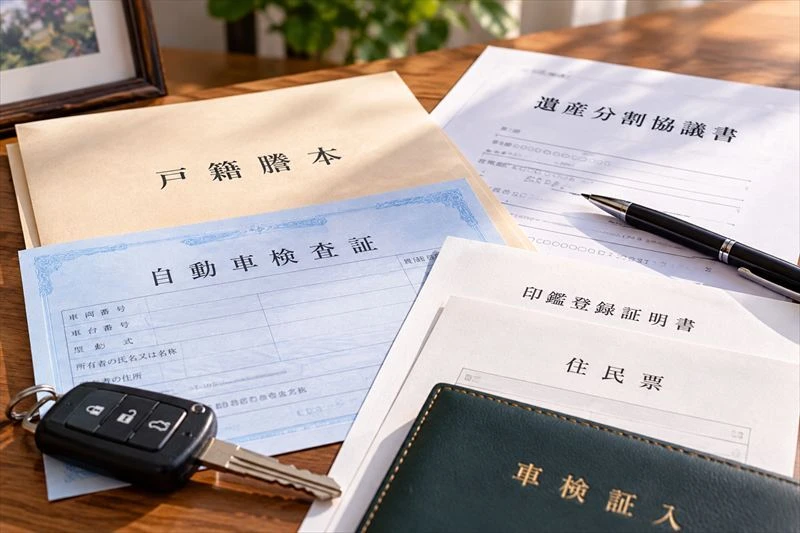 福山市で相続した車の売却に必要な書類を確認するイメージ